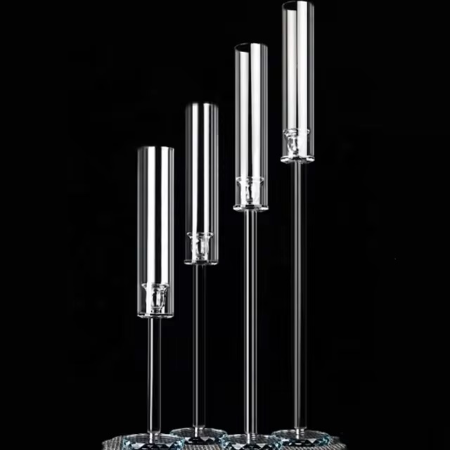 4 bougeoirs sur pied verre avec tube